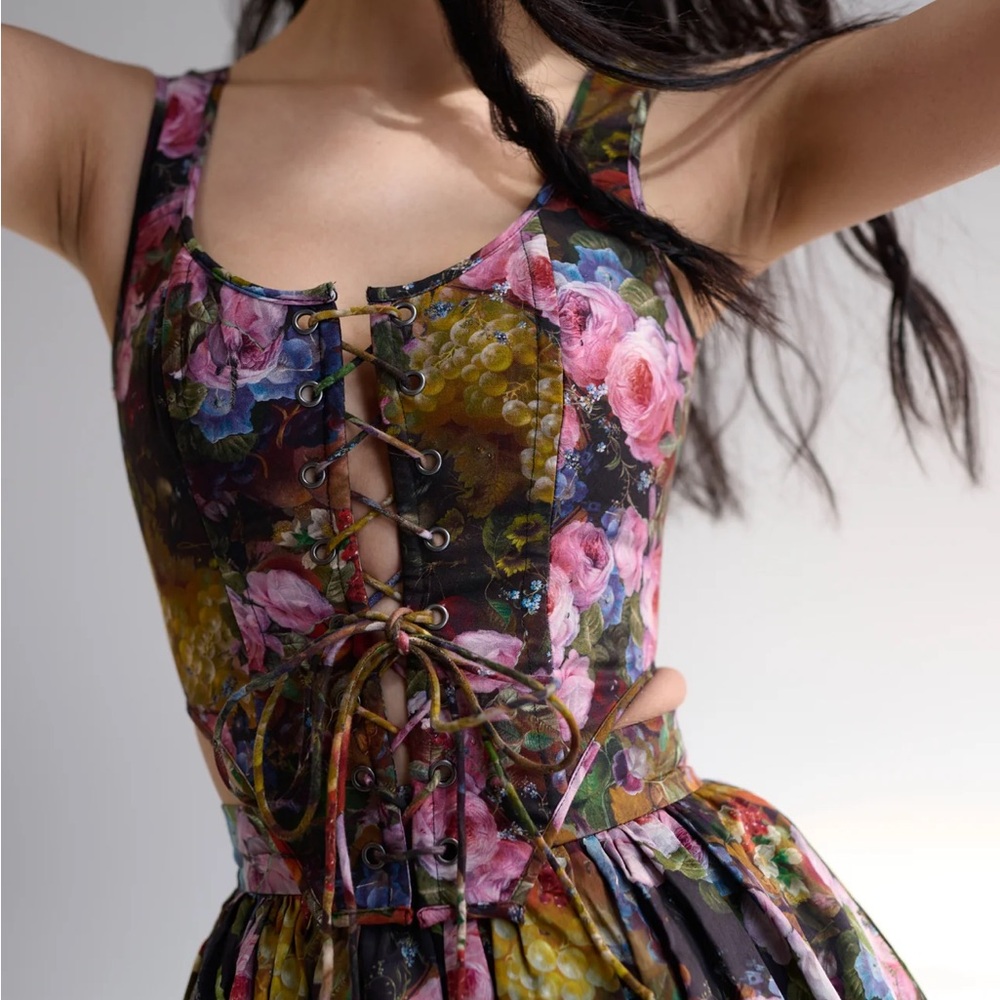 Selkie Multicolor Floral Lace-Up corset